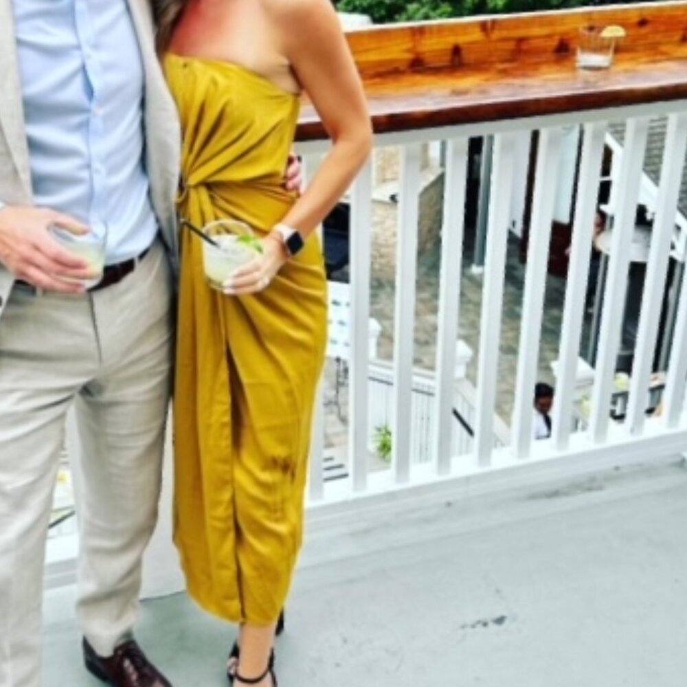 ASOS Strapless Twist Front Midi Dress in Mustard - Picture 3 of 3